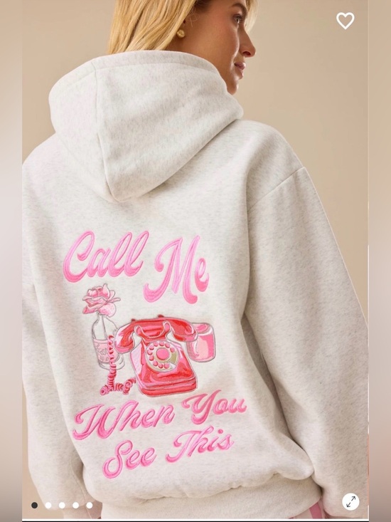 Altar'd State Sweaters - Altar'd State Heather Cream Hoodie Sweater with Pink Graphic